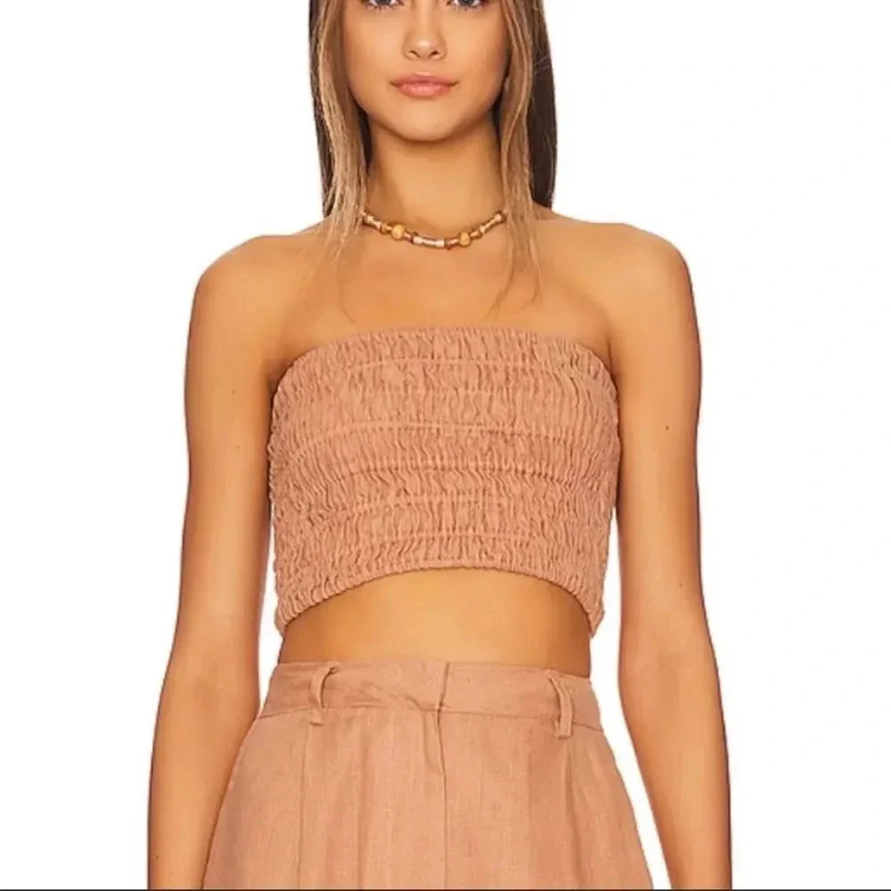 Faithful The Brand Smocked Linen Crop Top Sz M NWT